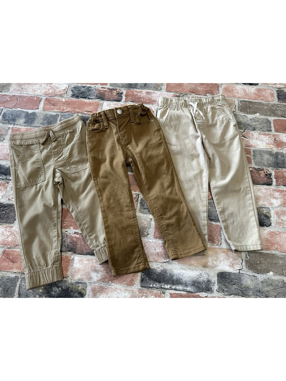 Lot of 3 Toddler Boys Size 2T Khaki Chino Jogger Pants Tan Brown Neutrals